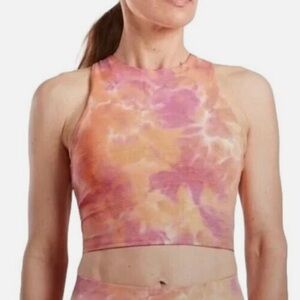 Athleta Conscious tie dye textured striped longline cropped sports bra top